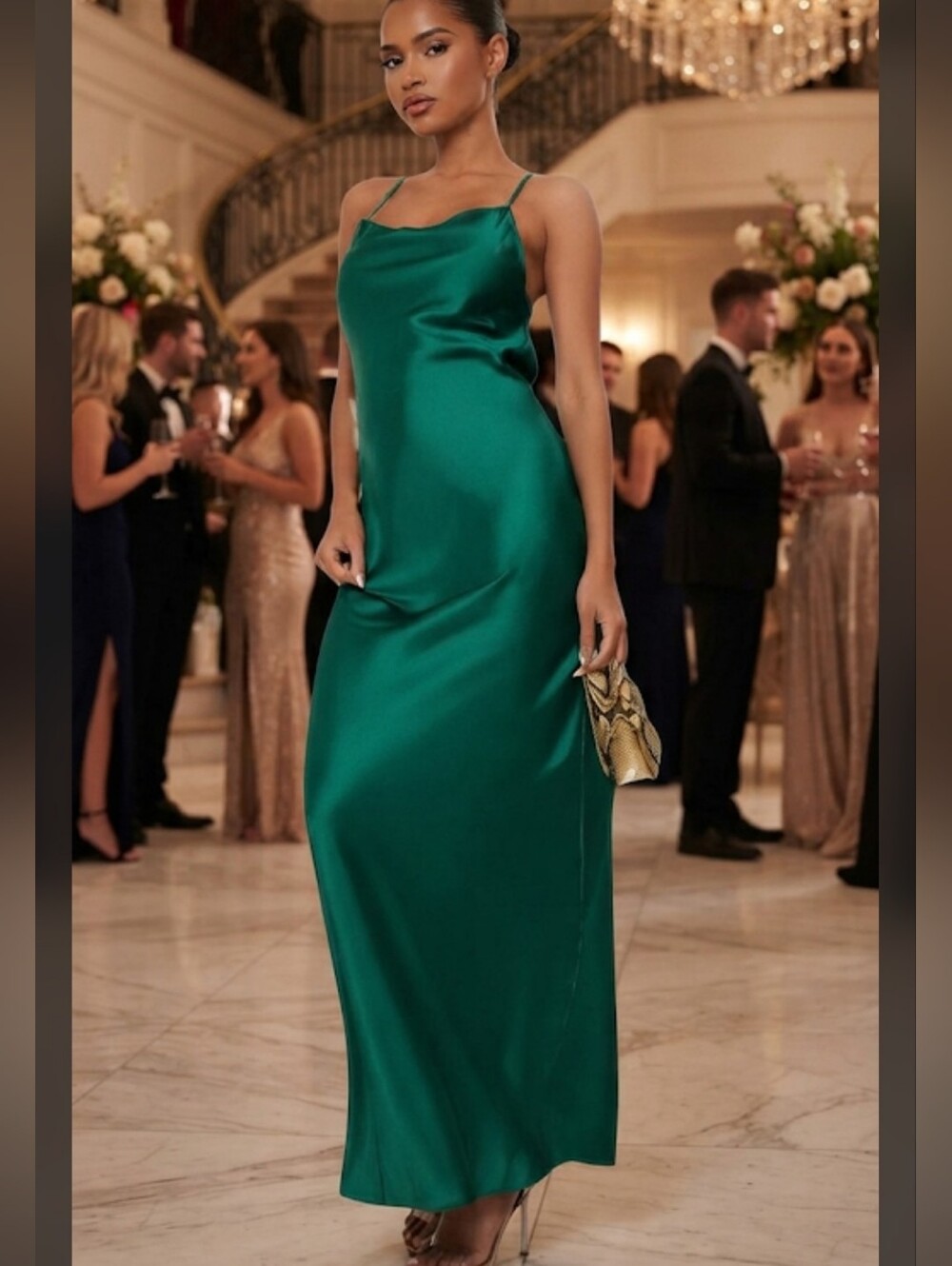 PrettyLittleThing Emerald Green Satin Maxi Dress Size 6 NWT